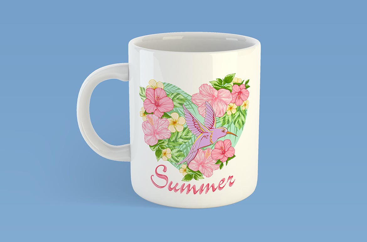 热带花卉与鸟矢量插画素材 Tropical Flowers and Bird插图(2)