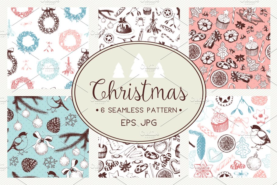 复古圣诞节装饰元素插画套装 Vintage Christmas Illustrations Set插图(5)