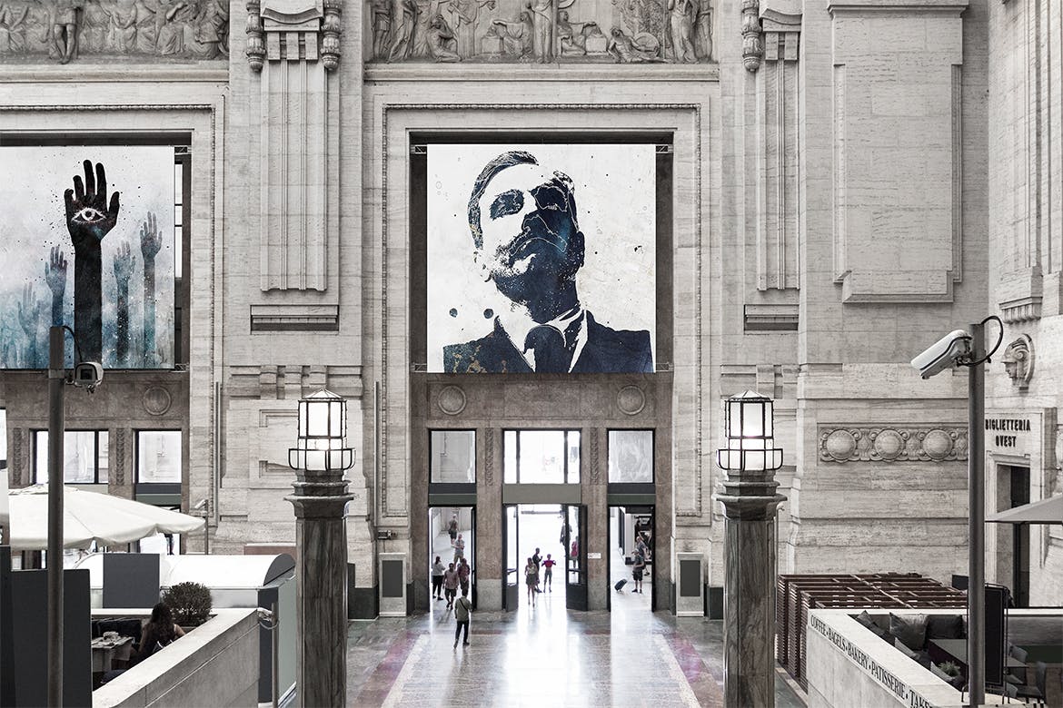 大厅门口巨幅海报设计效果图样机模板 Classy Poster Mock-up插图