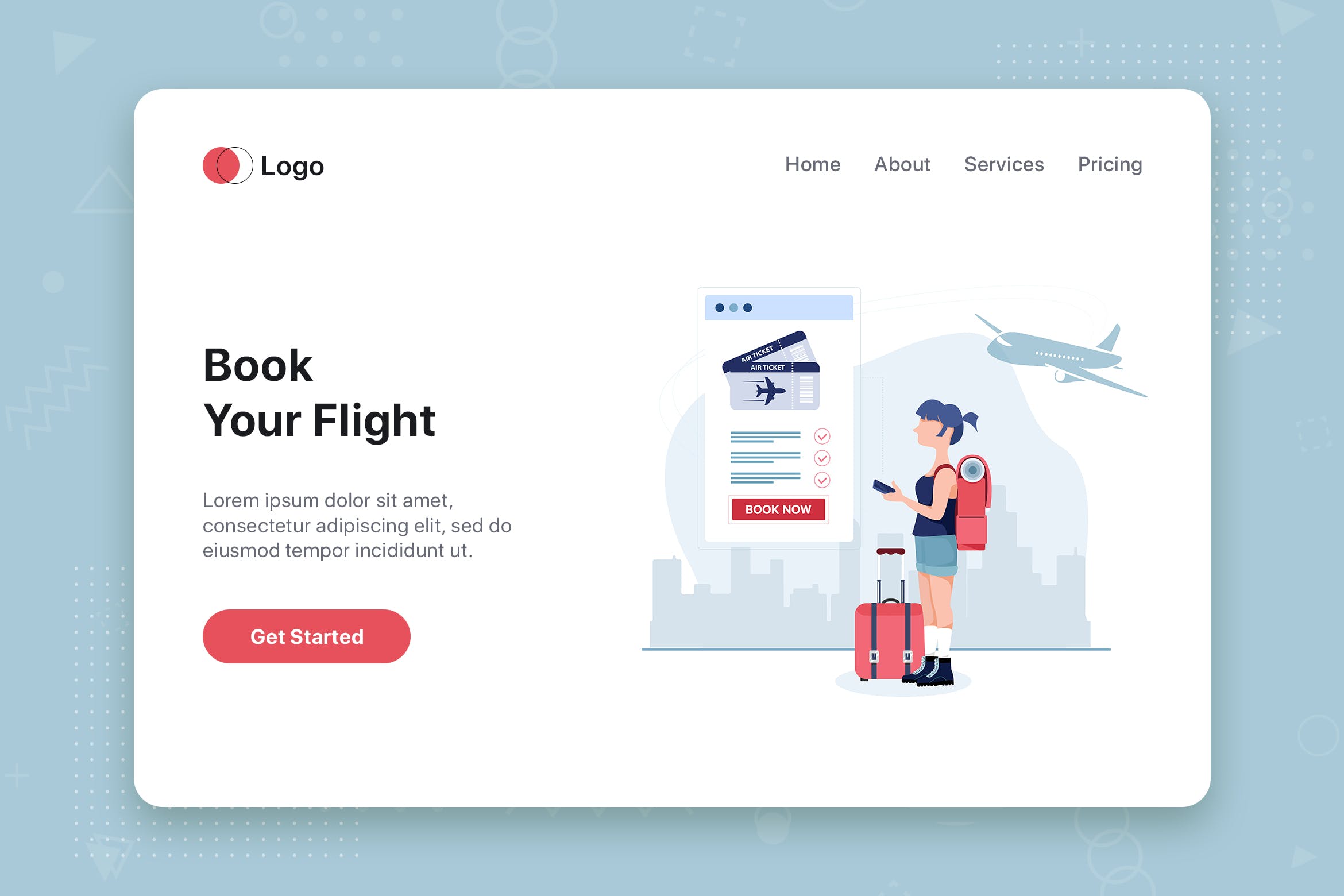 机票航班预订主题网站首页设计概念插画 Modern flat design concept of Book your flight插图