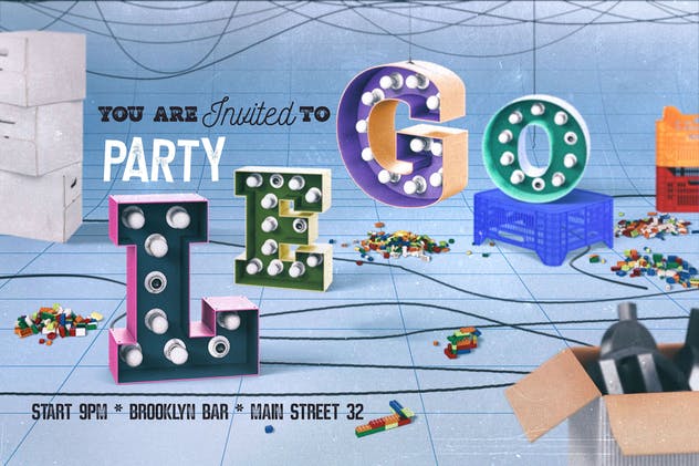 大帐篷灯泡装饰金属字体场景模板13 Marquee Light Bulbs Chaos 13 – Green Pool Letters插图(4)