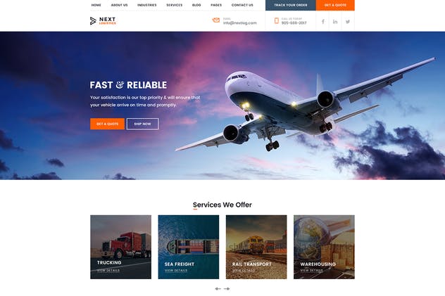 交通运输快递物流公司网站PSD模板 Logistics Transportation Shipping Agency Business插图(1)