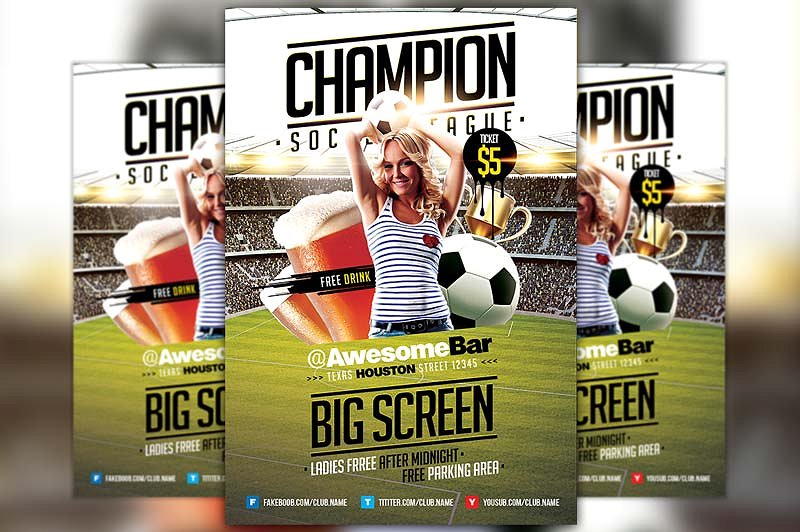 酒吧足球冠军联赛派对传单模板  Champion League Soccer Flyer插图