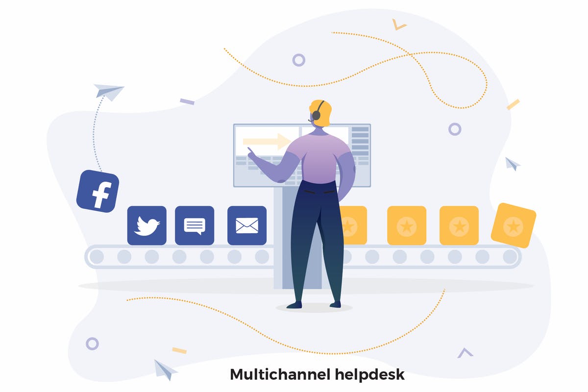 多渠道帮助中心CRM概念插画免费素材 Multichannel helpdesk Illustrations CRM插图