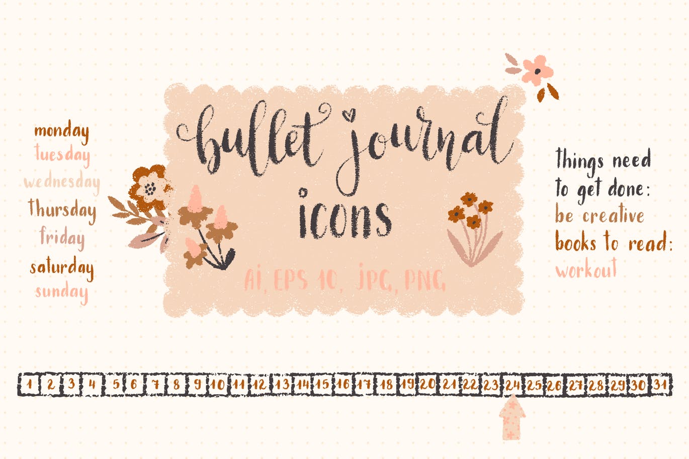 手绘设计风格项目符号装饰元素素材库精选设计素材 Bullet Journaling插图