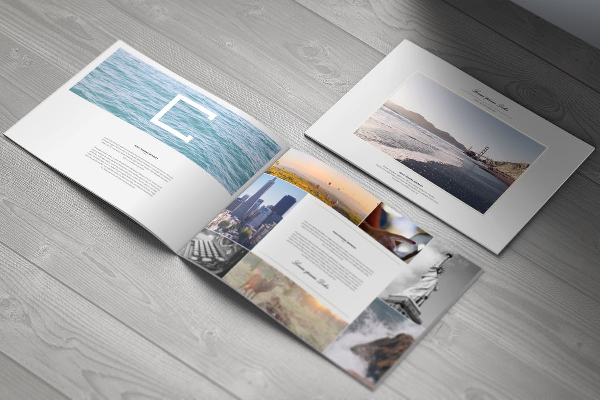 简约A4风景杂志宣传册样机 A4 Landscape Brochure Mock-Up插图