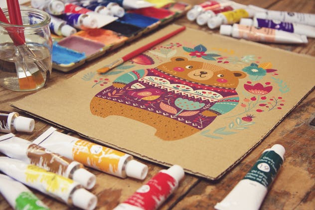 水彩画创作工作室场景牛皮纸样机模板 Paperboard Zoom插图(2)