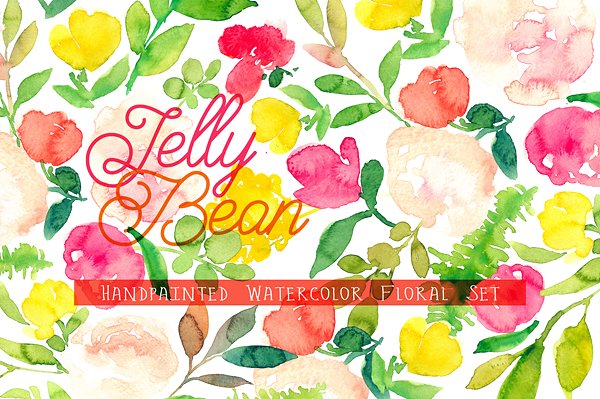 手绘水彩花卉剪贴画合集 Jelly Bean – Watercolor Floral插图