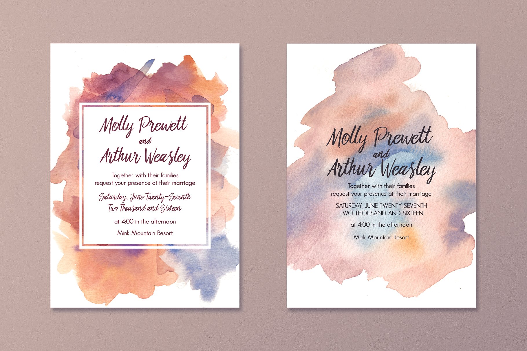 梦幻水彩婚礼邀请函模板合集 The Dreamy Watercolour Collection插图(1)