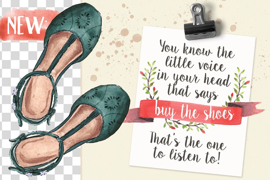 20双手绘高跟鞋水彩插画 20 Pairs of Summer Shoes插图(2)