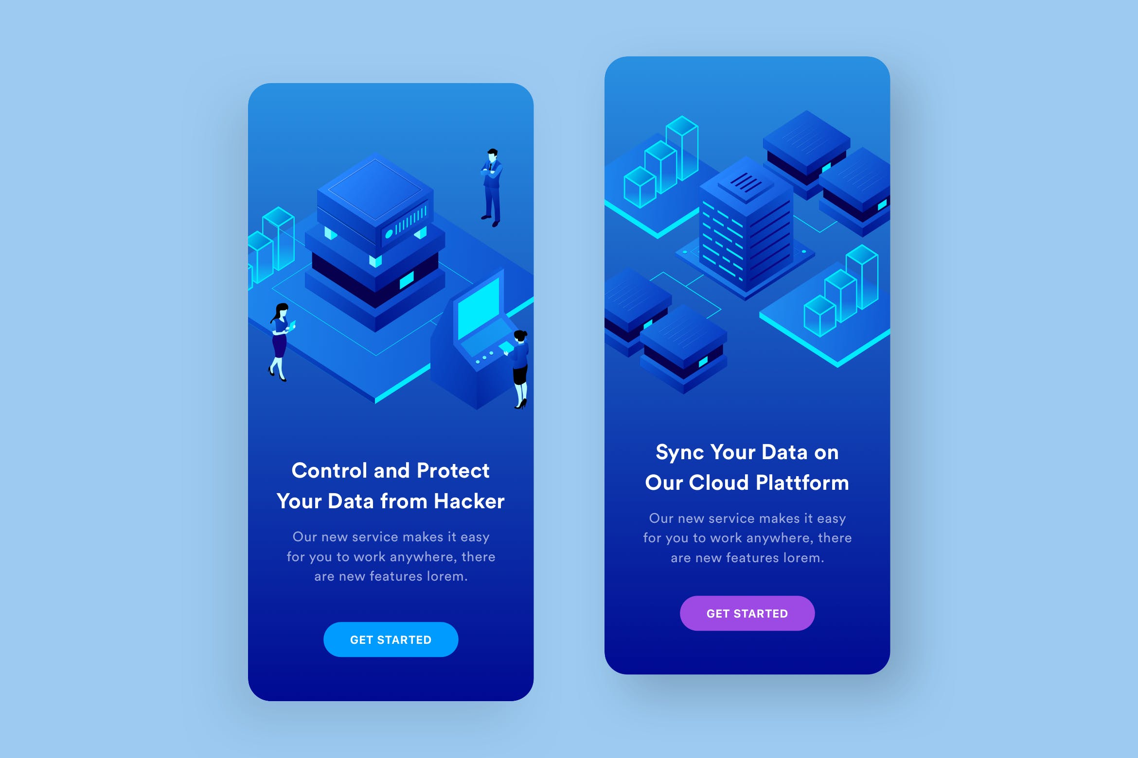 在线云服务平台APP应用引导页启动页设计模板 Online Cloud Platform Mobile Onboarding插图