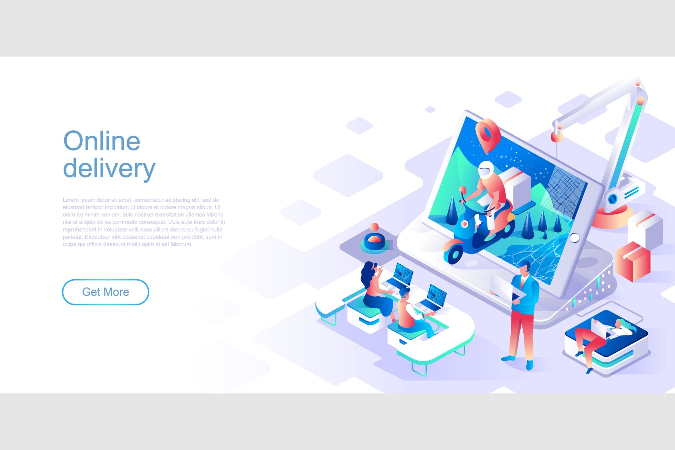 在线交付主题网站设计等距素材库精选概念插画 Online Delivery Isometric Flat Concept Header插图