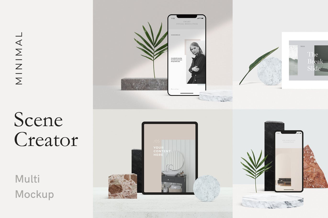 62个预制场景响应式UI设计展示素材库精选样机套装 Minimal Multi Mockup Scene Creator插图