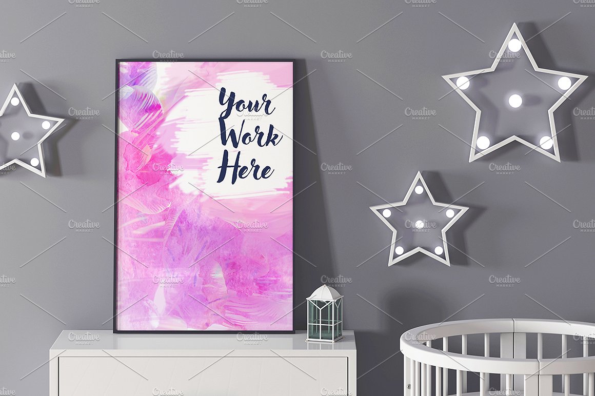 10款孩子室内海报框架展示模型集合下载Poster frame mockup in child room[psd]插图(1)
