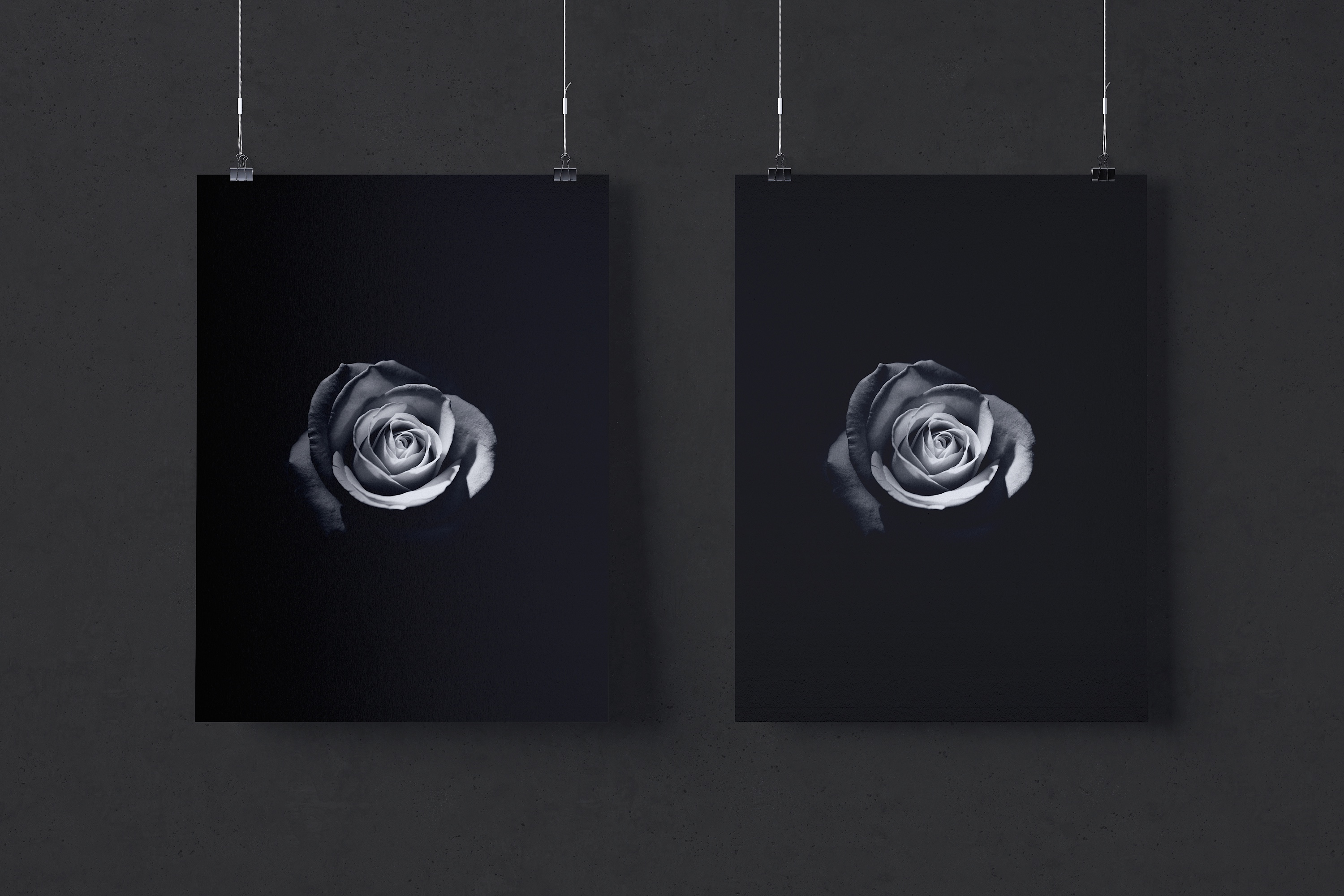 悬挂式海报设计图展示样机模板 Two 2:3 portrait hanging posters mockup插图(2)