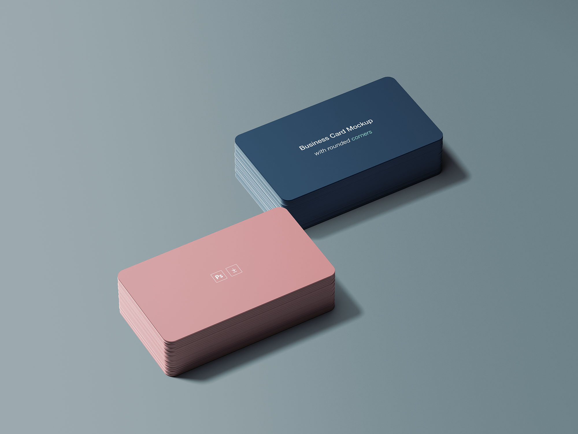 圆角企业名片设计效果样机模板 Business Card Mockup with Rounded Corners插图