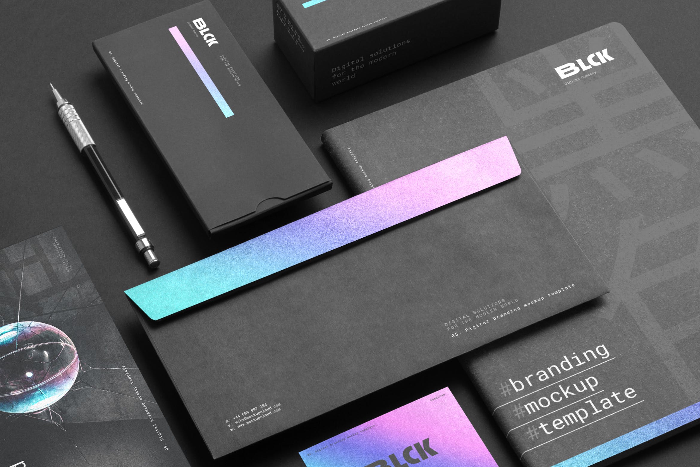 高端黑办公用品套装品牌VI设计效果图样机 Blck Branding Mockup Kit插图