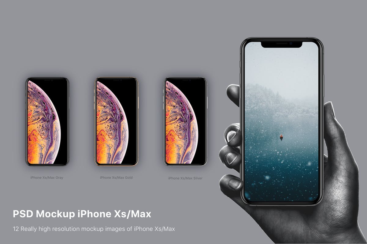 iPhone Xs/Max设备UI设计PSD样机 PSD Mockup iPhone Xs/Max插图