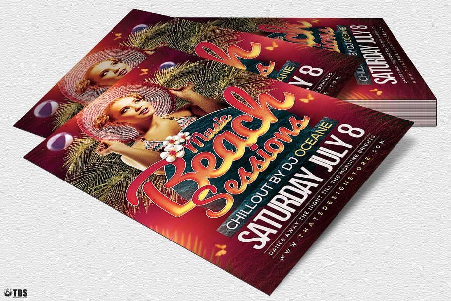 沙滩之夜海滩派对活动传单PSD模板 Beach Night Sessions Flyer PSD插图(3)
