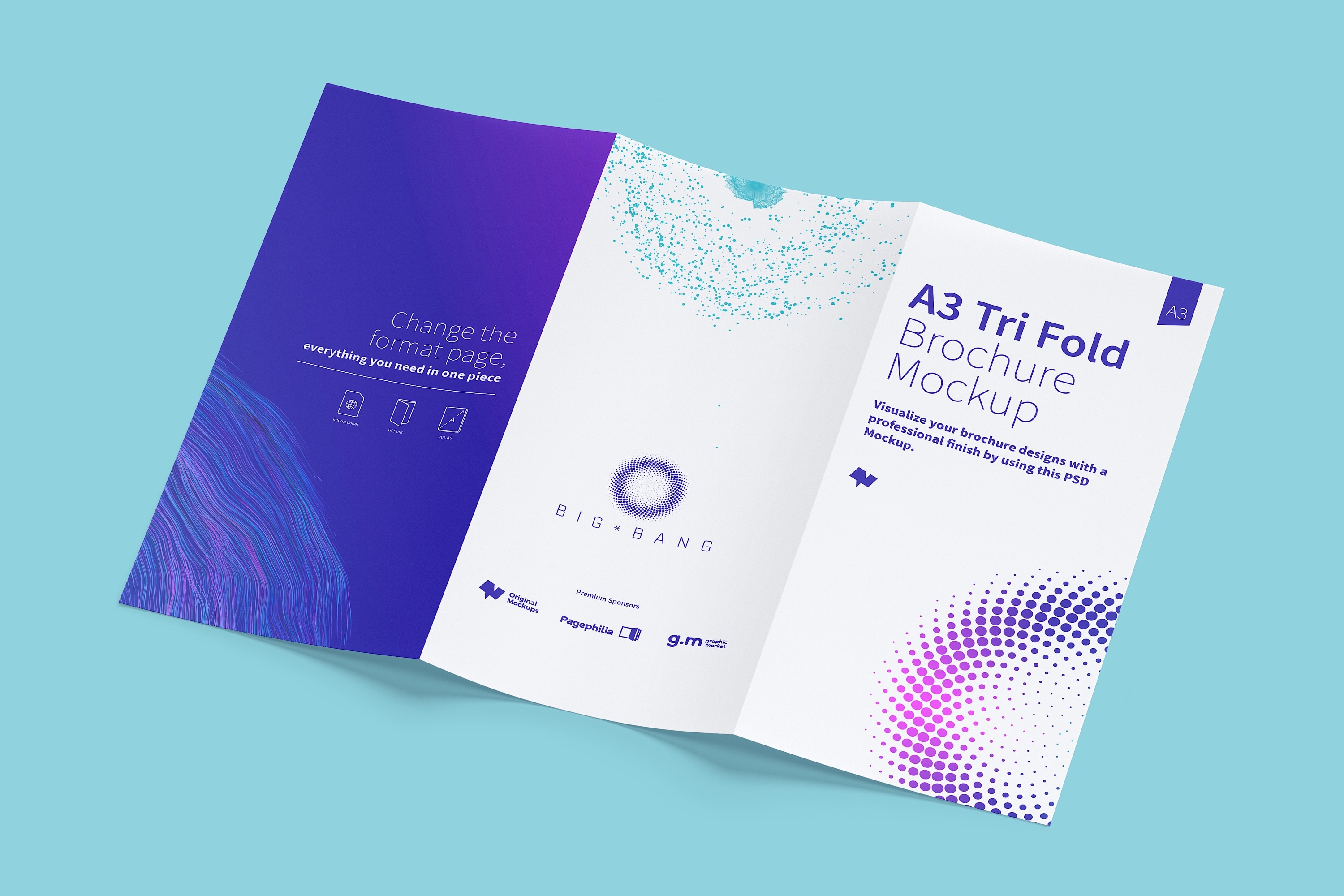 A3尺寸大小三折页企业传单手册设计样机02 A3 Trifold Brochure Mockup 02插图(4)