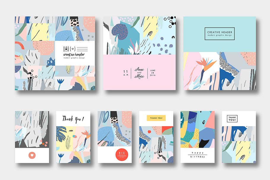 抽象印象派水彩插画素材 CUT out graphic pack.插图(9)