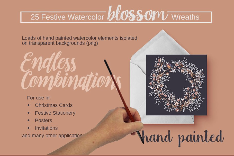 圣诞水彩&墨水装饰元素合集[1.89GB] Christmas in Full Bloom (Watercolor)插图(2)