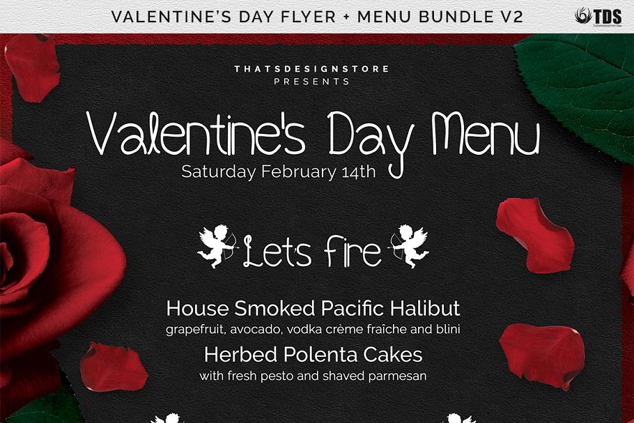 情人节主题菜单PSD模板V2 Valentines Day Flyer+Menu PSD V2插图(8)