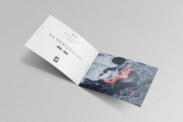 A5尺寸规格宣传册设计平铺视觉样机模板 Bi-Fold A5 Horizontal Brochure Mock-Ups Vol.1插图(9)