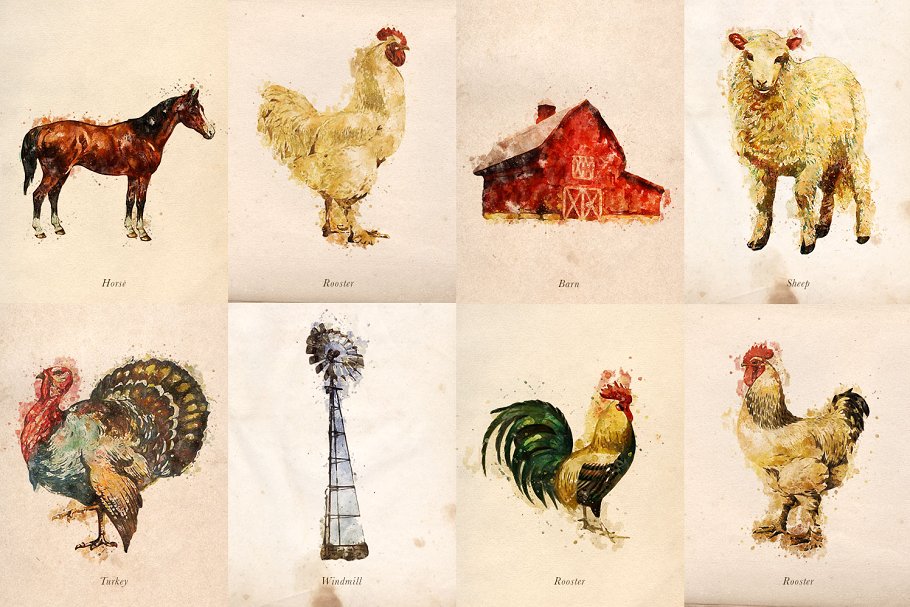 农场主题元素水彩剪贴画 Farm Friends Watercolor Graphics插图(3)