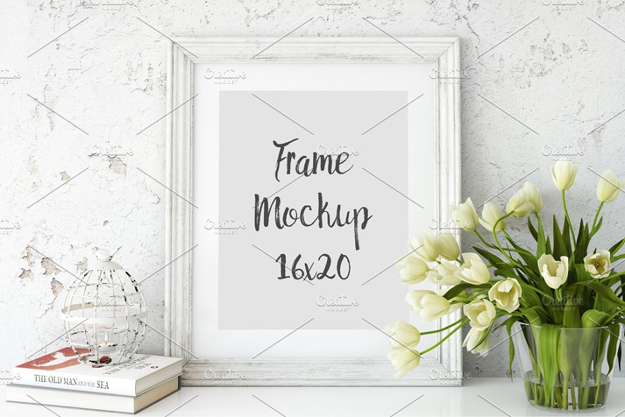 复古实木相框画框样机 Vintage Interior Frame Mockup – 02插图(1)