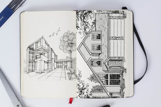 素描笔记本样机展示模板 Sketch Book Mock Up插图(1)