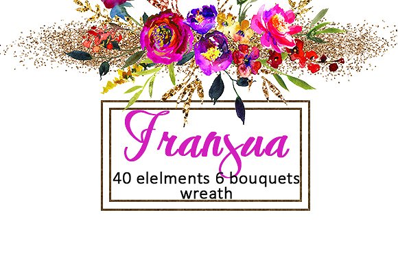 紫金水彩花花卉插画剪贴画 Purple Gold Watercolor Flowers插图(10)