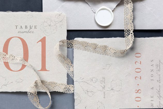 创意特色花卉婚礼邀请函设计素材套装 Sketchy Floral Wedding Suite插图(4)