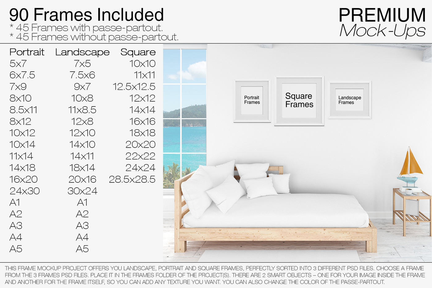 海景房枕头和框架展示样机下载 Pillows & Frames Set – Coastal Style [psd]插图(1)
