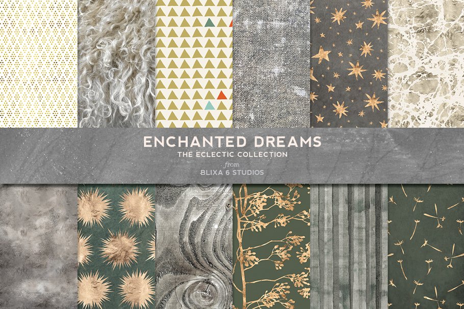 奢华魔幻玫瑰金箔几何图案设计纹理 Enchanted Dreams & Golden Hygge插图