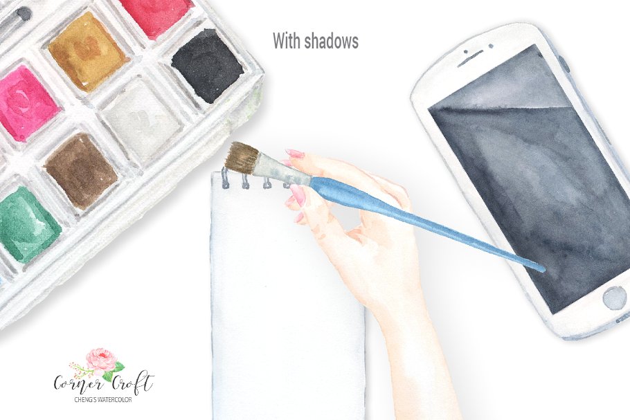 水彩设计元素素材包 Watercolor Art Material Mockup插图(6)