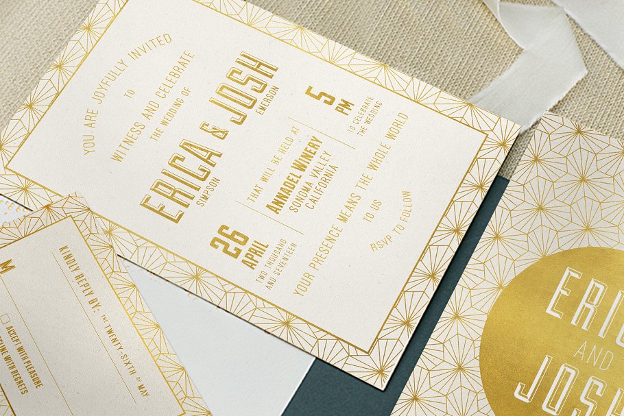 优雅几何婚礼设计物料模板套装 Elegant Geometric Wedding Suite插图(4)