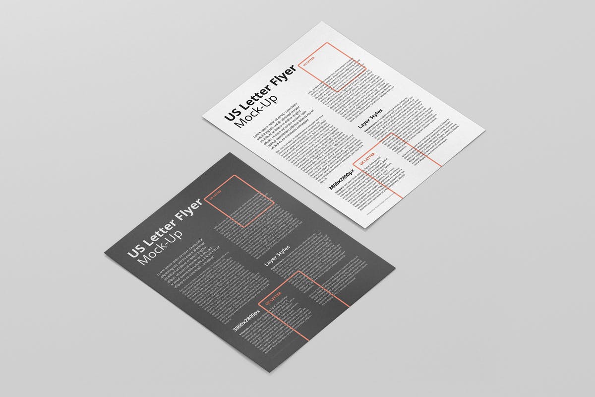 美国信纸尺寸传单设计样机模板 US Letter Flyer Mock-Up插图