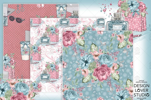 水彩花卉无缝图案设计素材 Boss Girl digital paper pack插图(1)