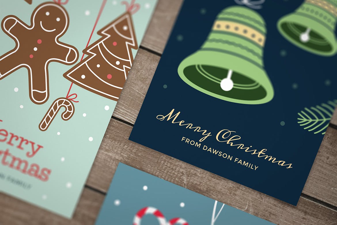 三款简约手绘图案圣诞节贺卡设计模板v2 Christmas Cards Collection vol. 2插图(1)