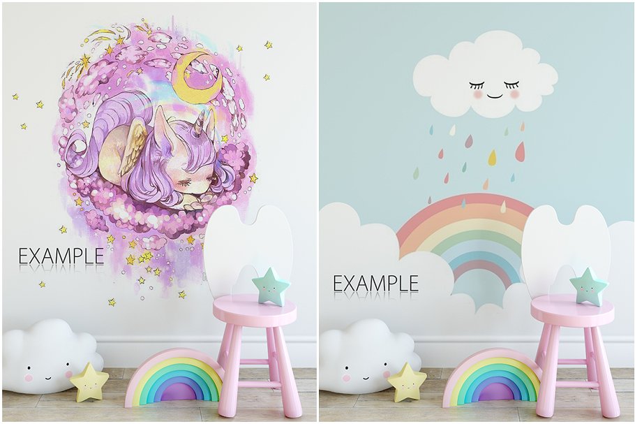 儿童卧室书房墙纸&相框样机 KIDS Interior WALL & FRAMES Mockup 3插图(27)