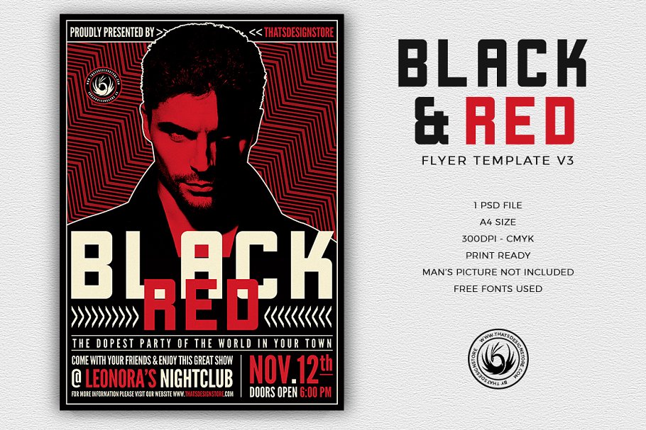 红黑配色人物海报设计模板 Black and Red Flyer PSD V3插图