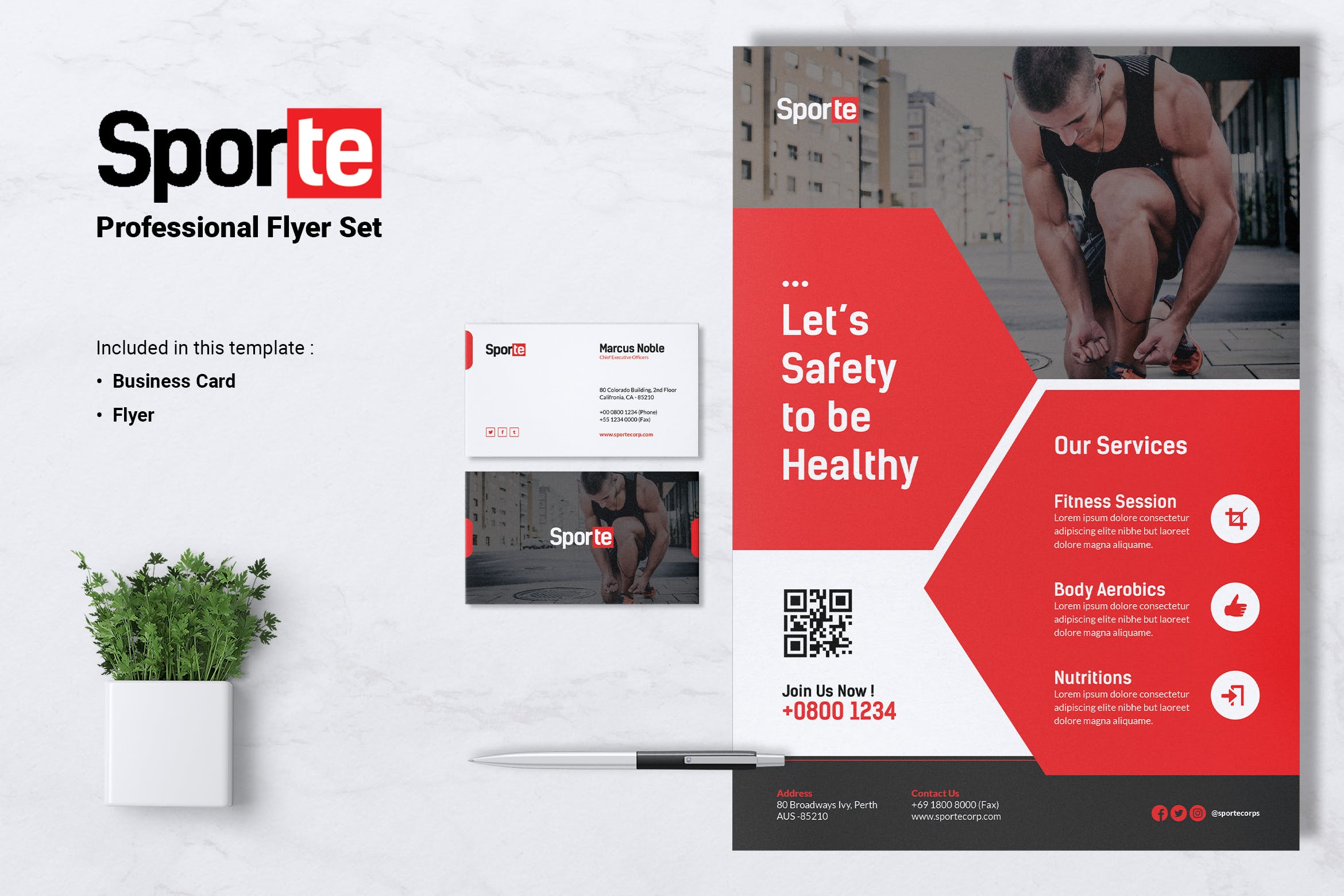 健身体育运动俱乐部传单&素材库精选名片模板 SPORTE Sport Fitness & Gym Flyer & Business Card插图