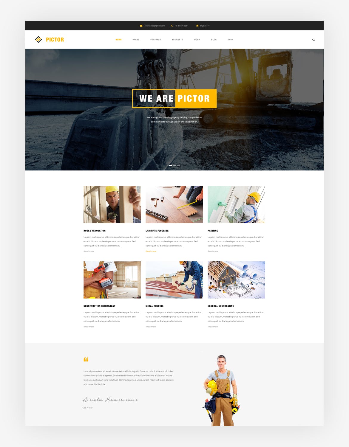 建筑施工/建筑设计策划公司官网网站设计模板 Construction Building Company PSD Website Template插图(2)