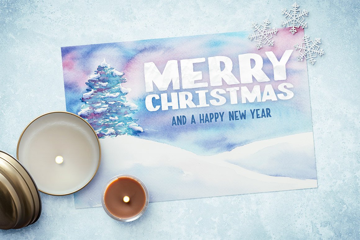 水彩圣诞节日贺卡卡片模板 Watercolor Christmas Card Template 2插图