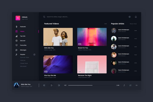 音乐网站在线音乐视频列表UI模板 inMusic App UI Kit Web Template – Music Videos插图(1)
