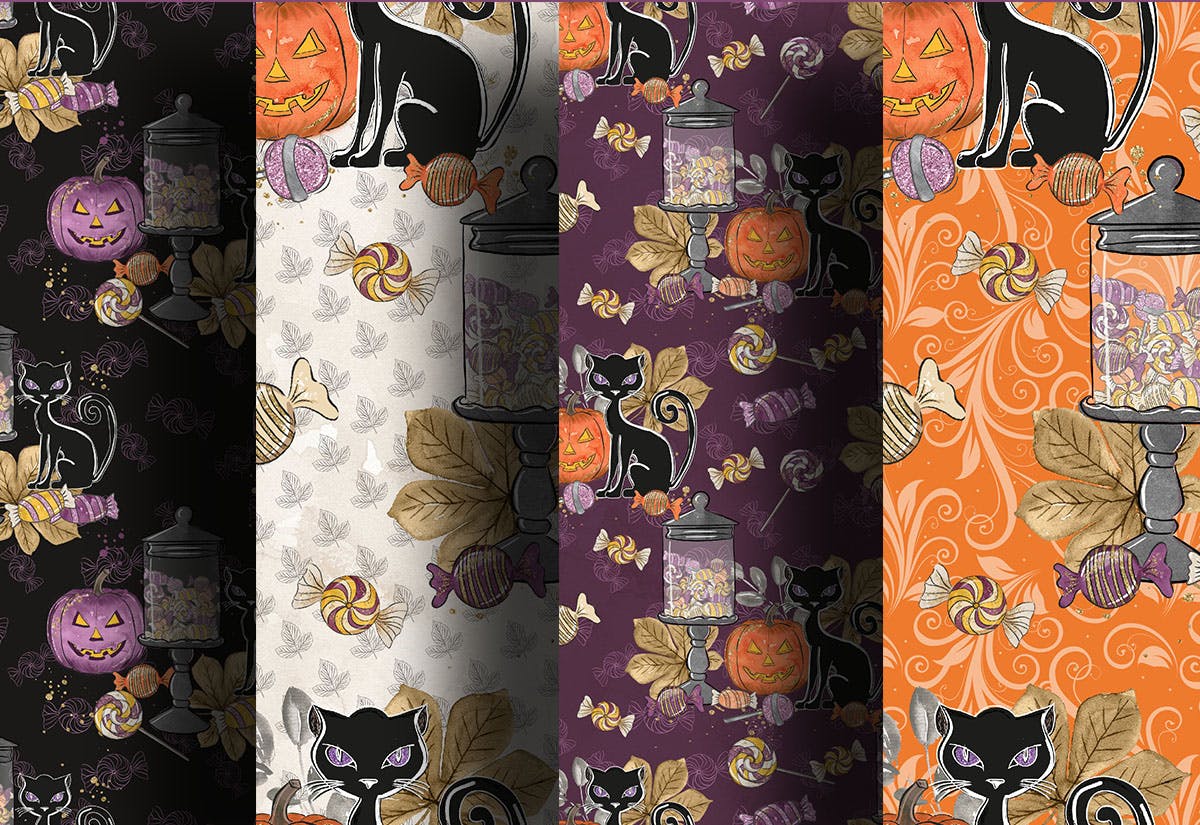 万圣节节日元素数码纸张背景图片素材 Halloween Candy digital paper pack插图(1)