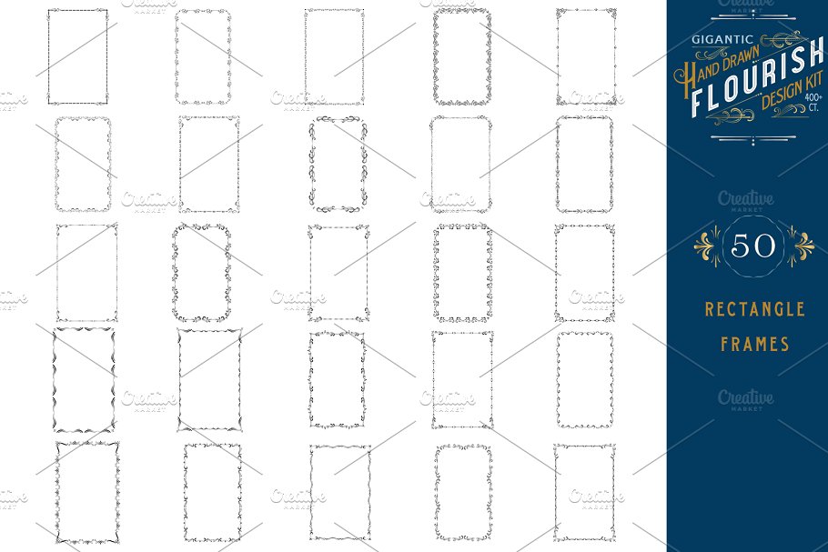 手绘花纹设计套件（400 +花卉设计元素） Hand Drawn Flourish Design Kit插图(10)