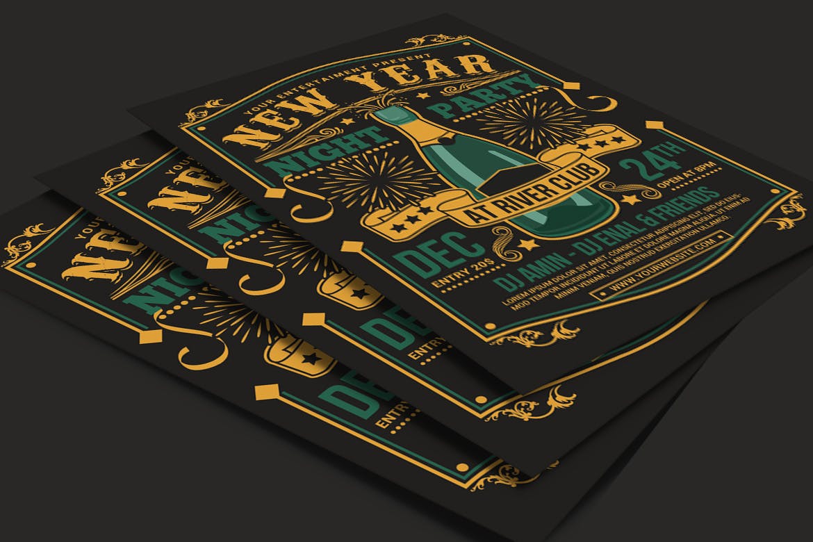 复古设计风格酒吧新年庆祝派对活动海报设计模板 New Year Champagne Party插图(3)
