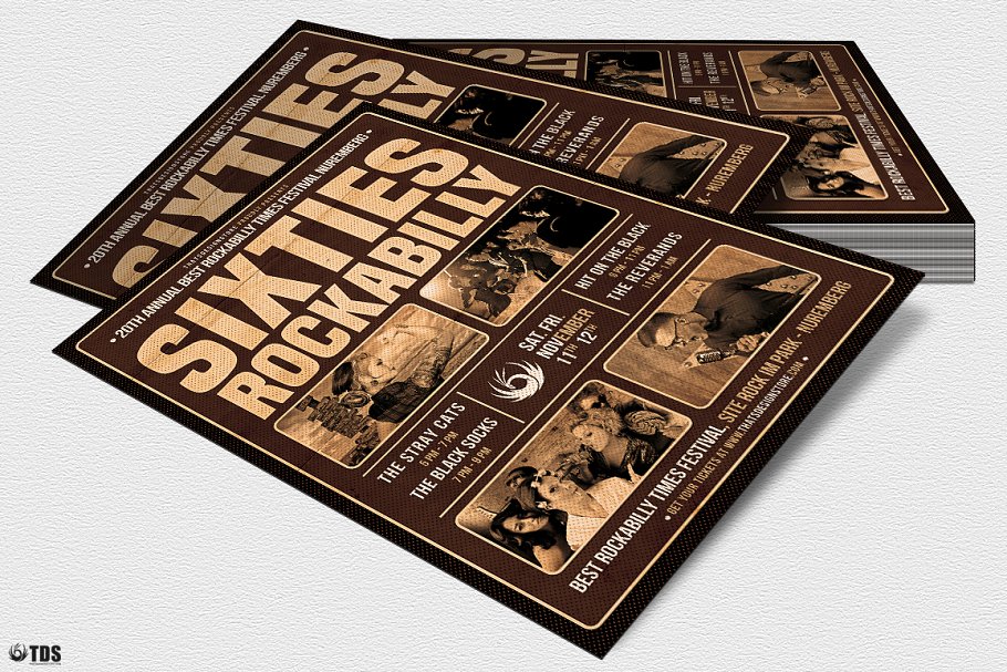 六十年代摇摆舞音乐会传单PSD模板 Sixties Rockabilly Flyer PSD插图(3)
